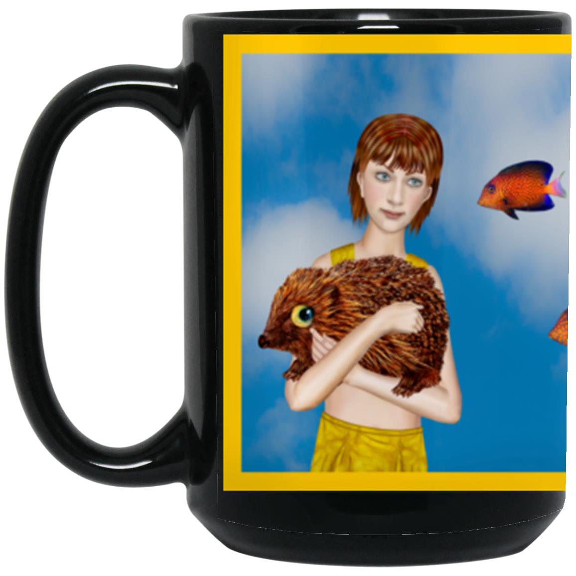 Hana Finds The Fish -15oz Black Mug