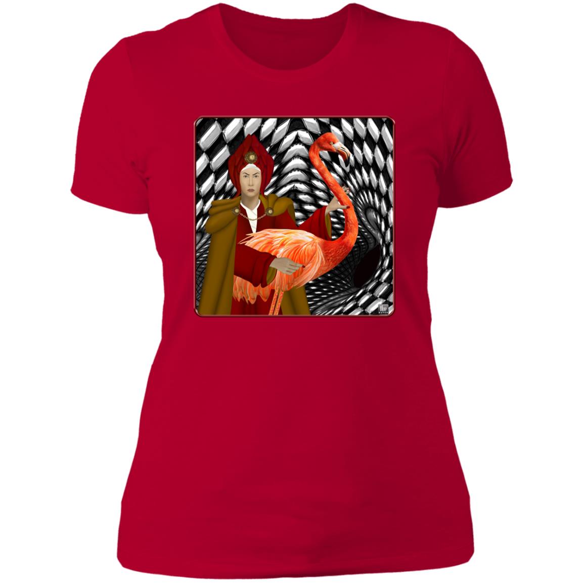 The Red Queen With The Flamingo - Women's Fitted T-Shirt