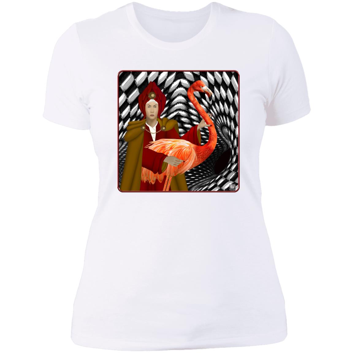 The Red Queen With The Flamingo - Women's Fitted T-Shirt