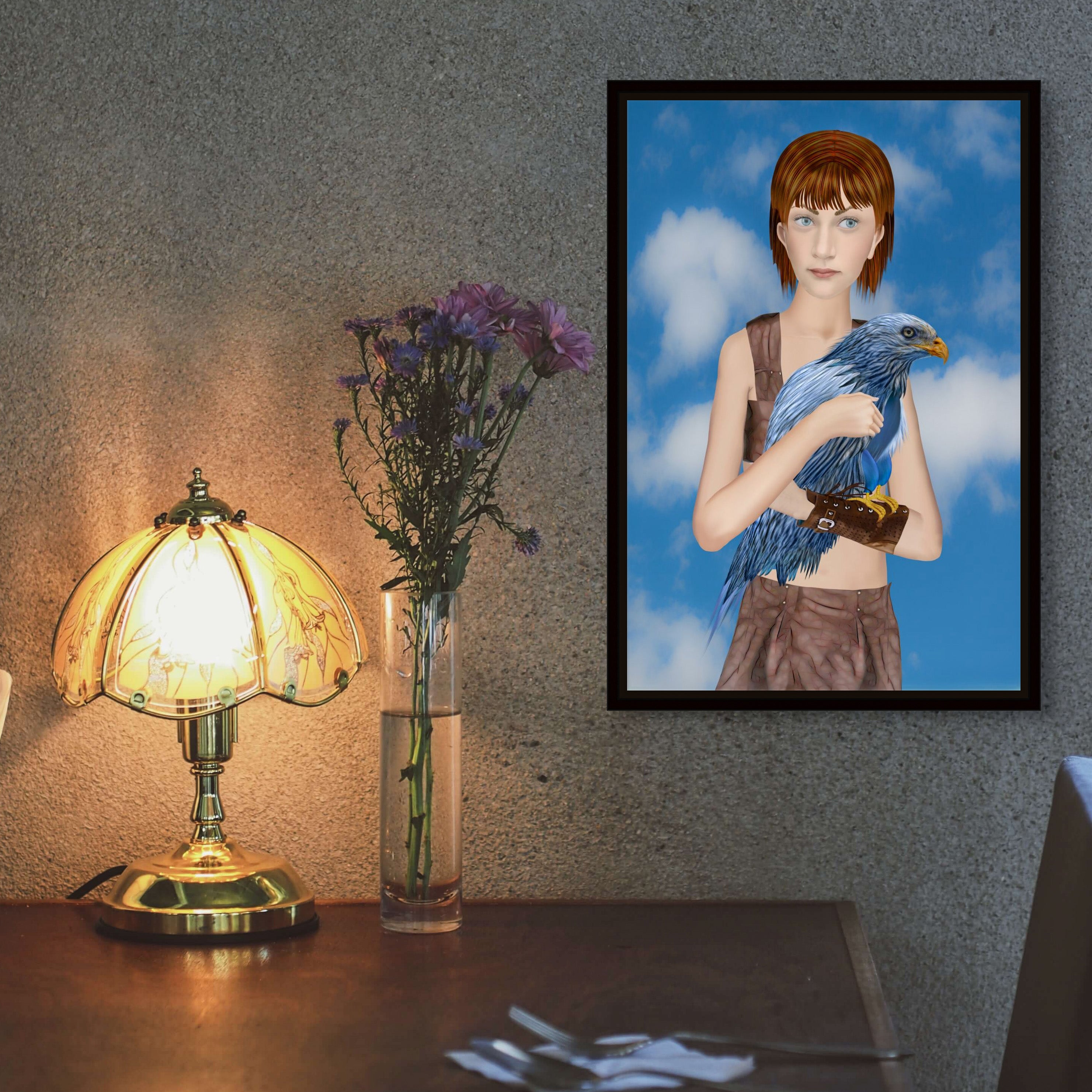 Hana With Bird - Framed Art