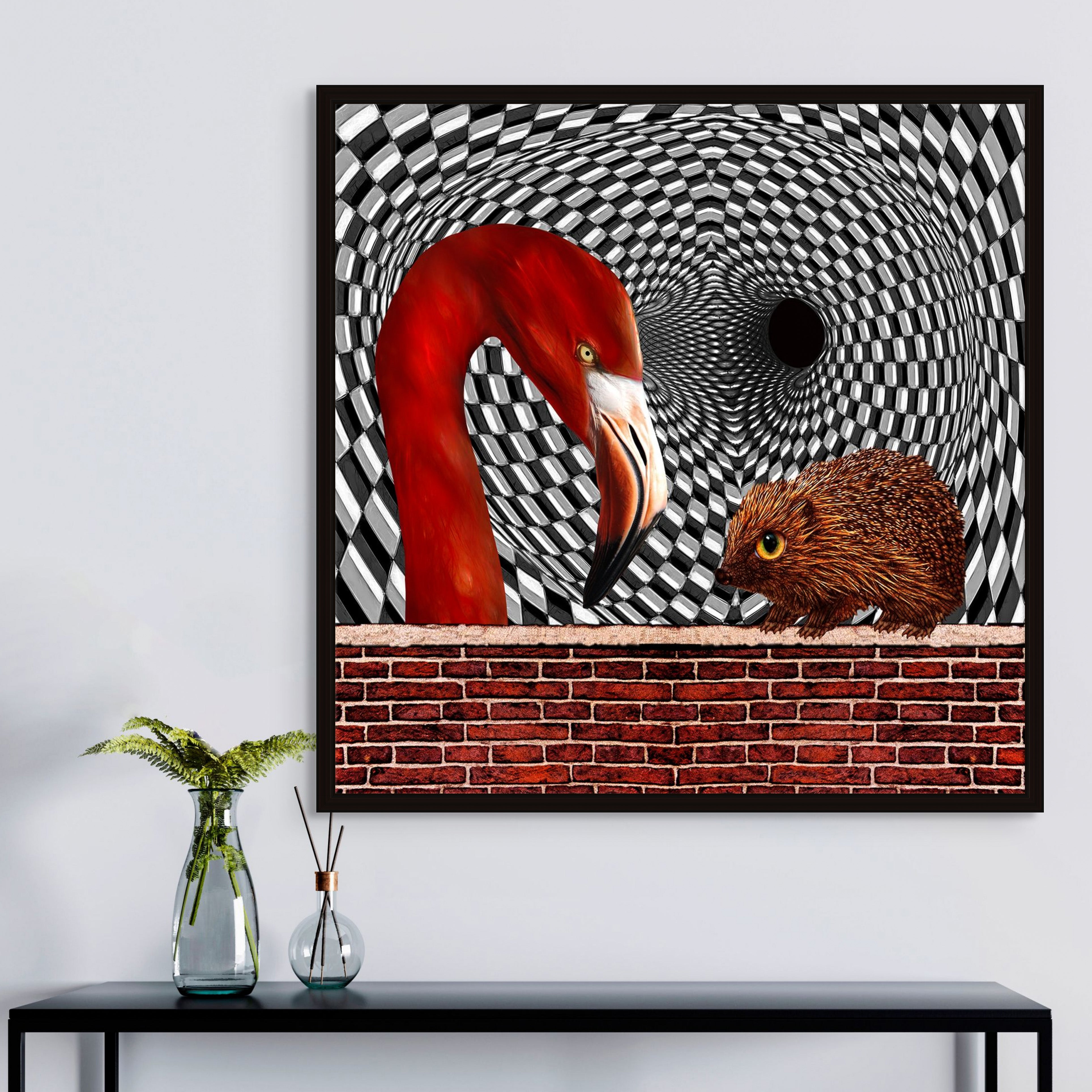 The Hedgehog And The Flamingo - Framed Art