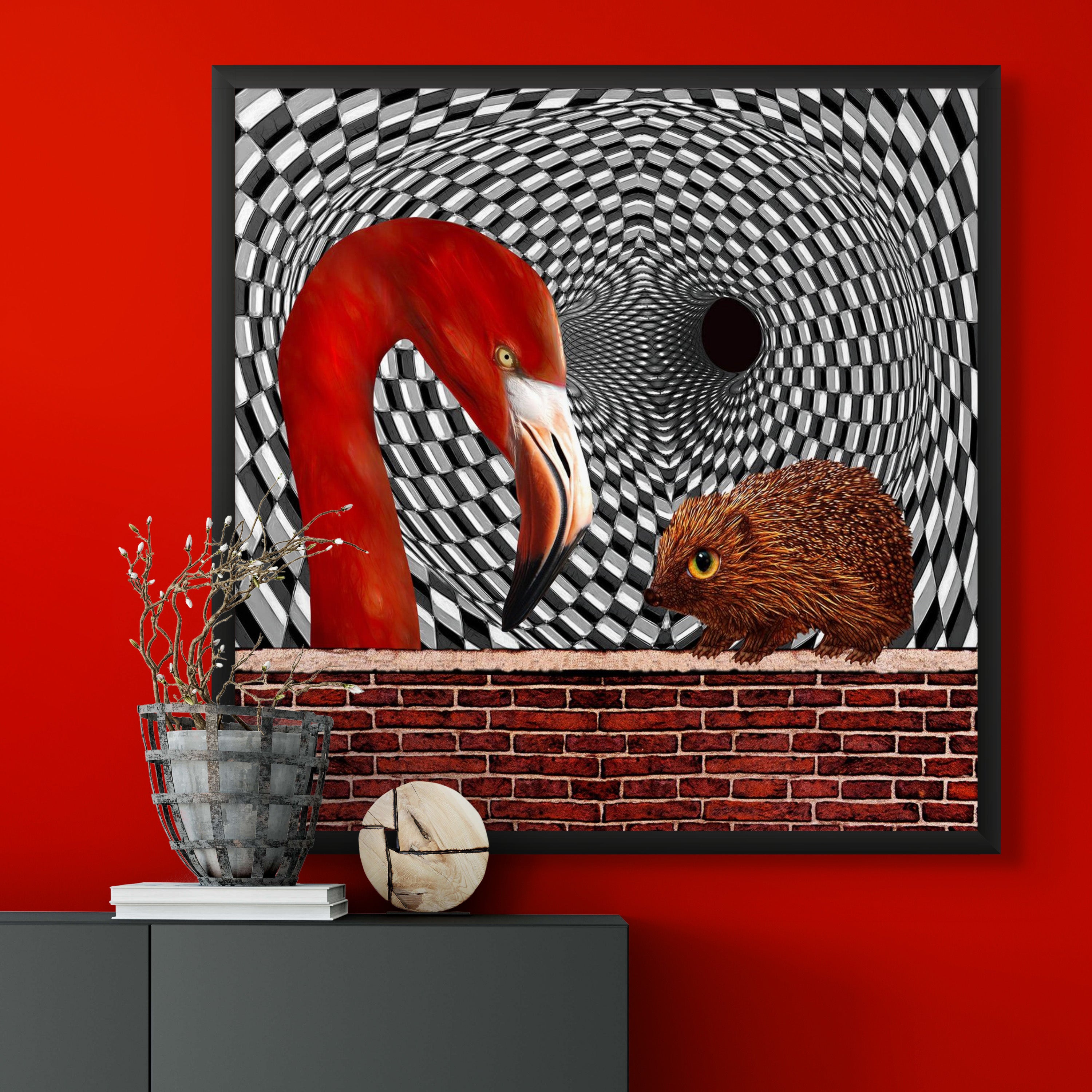 The Hedgehog And The Flamingo - Framed Art