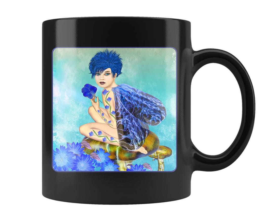 Blue Fairy - 11 oz black mug