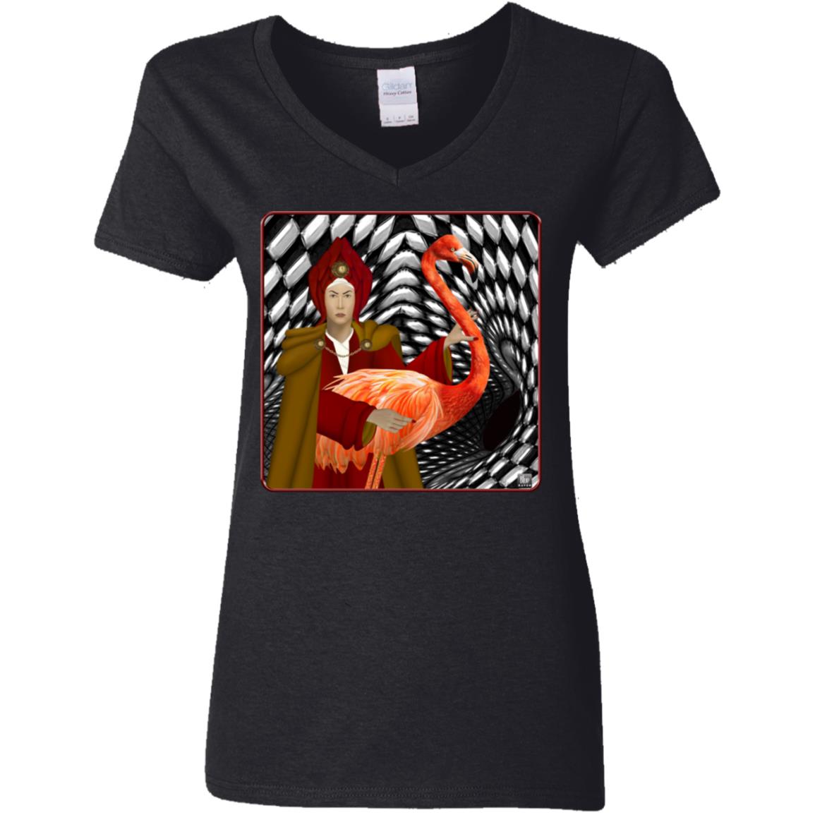 The Red Queen With The Flamingo - Women's V-Neck T Shirt