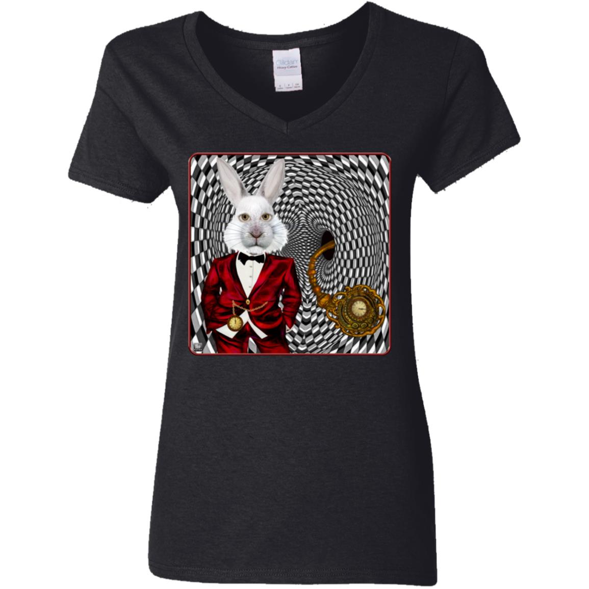 Portrait Of The White Rabbit - Women's V-Neck T Shirt