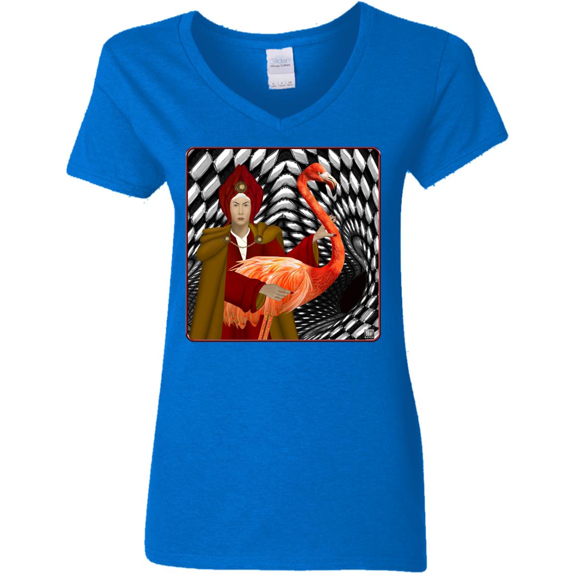 The Red Queen With The Flamingo - Women's V-Neck T Shirt