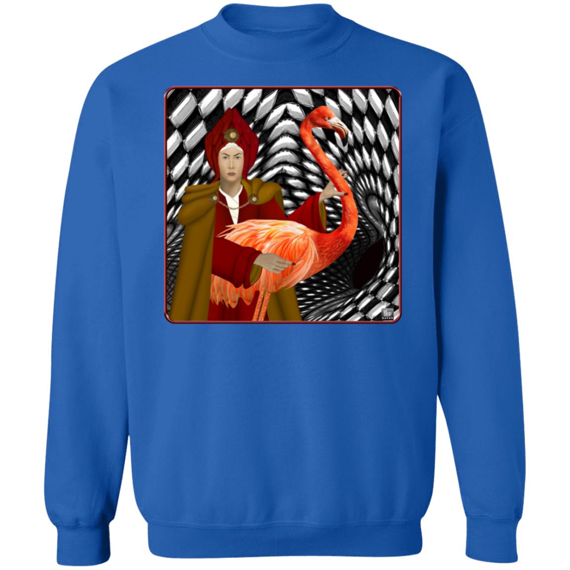 The Red Queen With The Flamingo - Unisex Crew Neck Sweatshirt