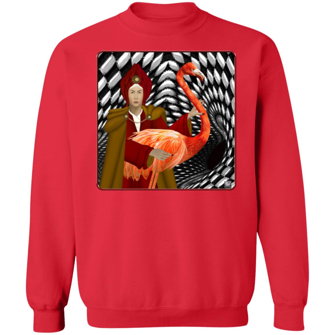 The Red Queen With The Flamingo - Unisex Crew Neck Sweatshirt