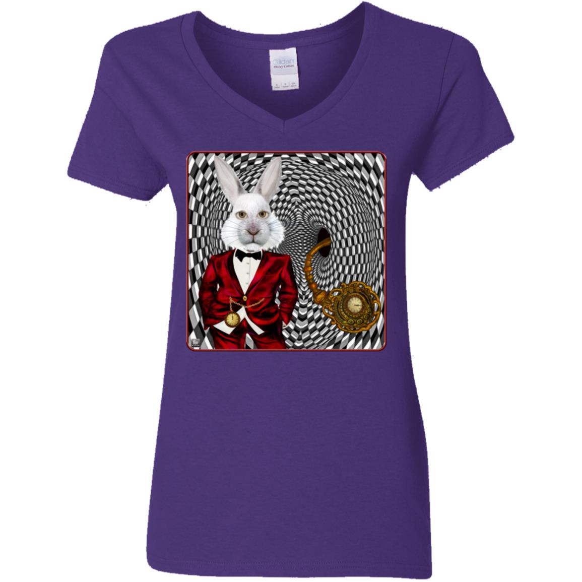 Portrait Of The White Rabbit - Women's V-Neck T Shirt
