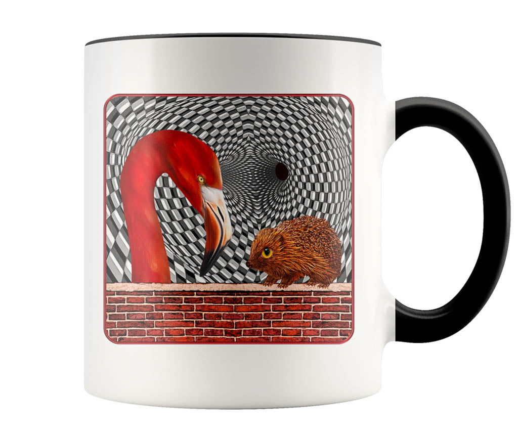 The Hedgehog And The Flamingo - 11 oz color accent mug