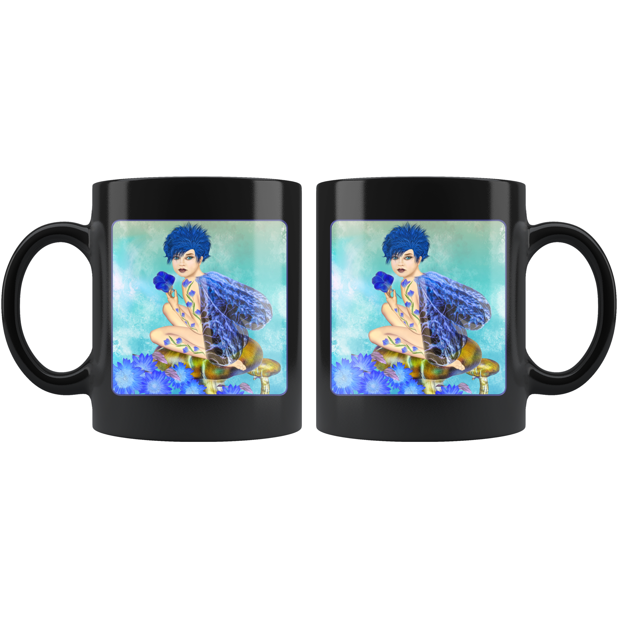 Blue Fairy - 11 oz black mug